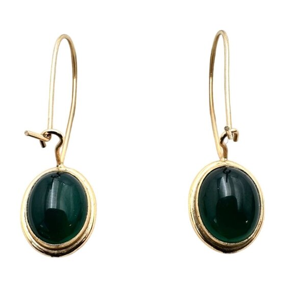 14K Yellow Gold Women's Earrings Reversible Black Green Drop Pierced 3.8 Grams - Picture 1 of 4